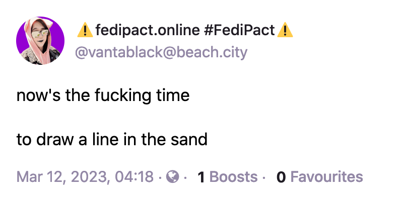 vantablack@beach.city:  now's the fucking time.  to draw a line in the sand.  Mar 12, 2023