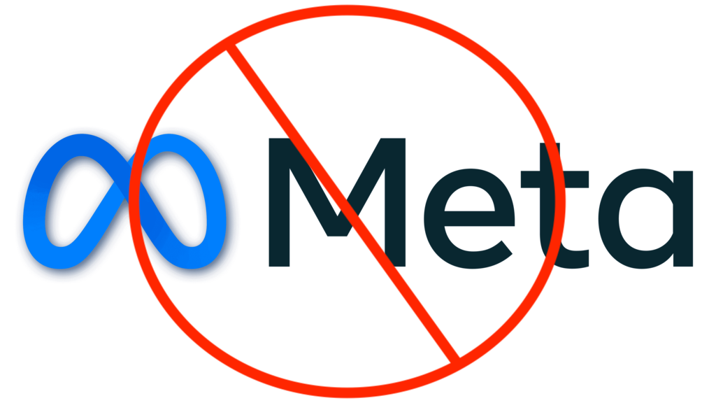 The Meta logo, with a red circle and slash on top.  Say no to Meta!