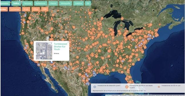 A map of the US with hundreds of orange circles of various sizes