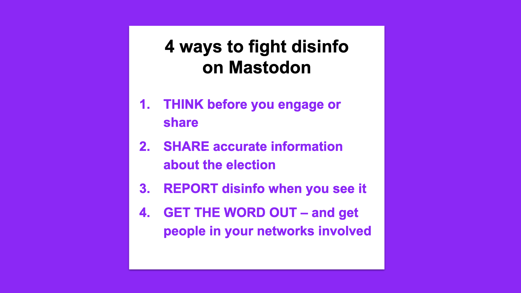 4 ways to fight disinfo on Mastodon, starting with THINK before you engage or share. The full list is in the artcle.