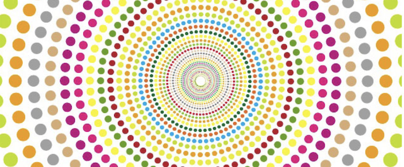 Concentric circles, each made up of multiple circles, in multiple bright colors
