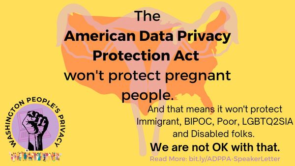The American Data Privacy Protection Act won't protect pregnant people, Immigrant, BIPOC, Poor, LGBTQ2SIA and Disabled folks.